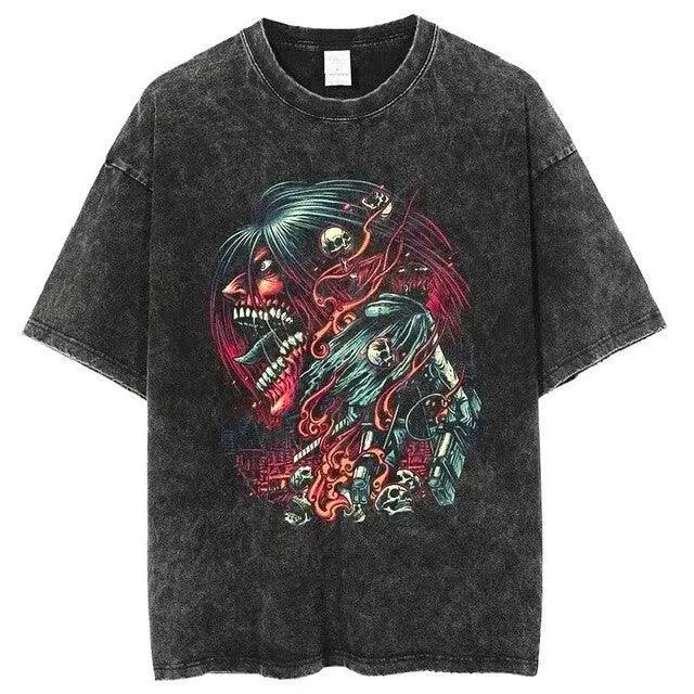 Attack On Titan Vintage Washed Cotton T-Shirts Series (10 Styles) - AnimeGo Store