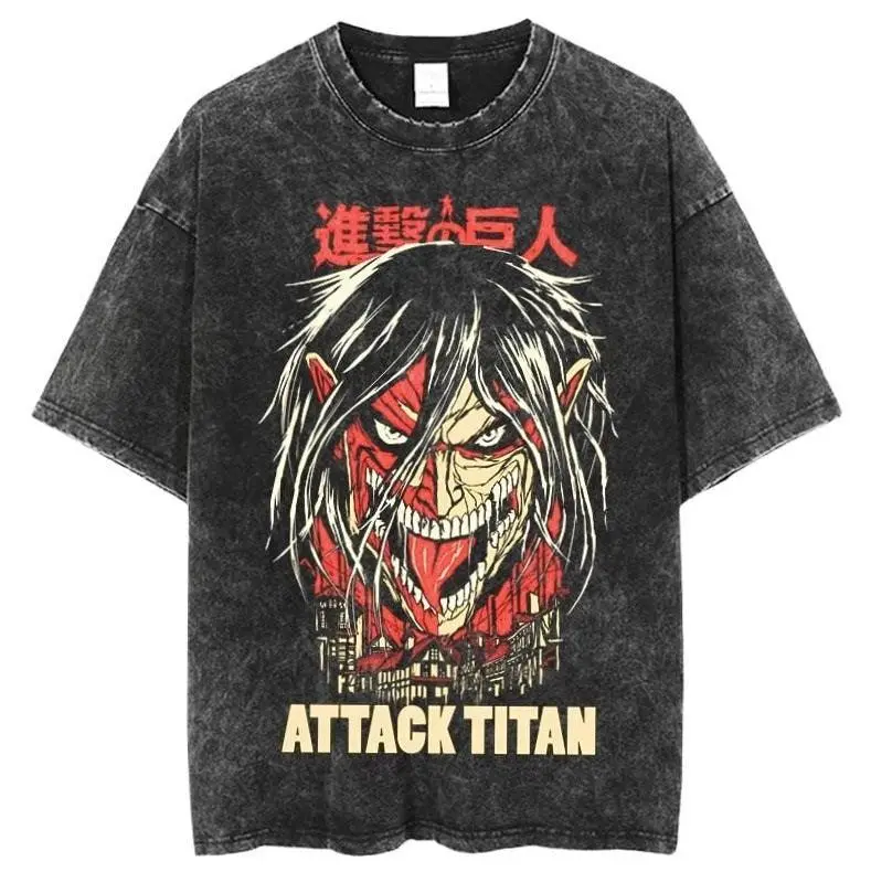 Attack On Titan Vintage Washed Cotton T-Shirts Series (10 Styles) - AnimeGo Store