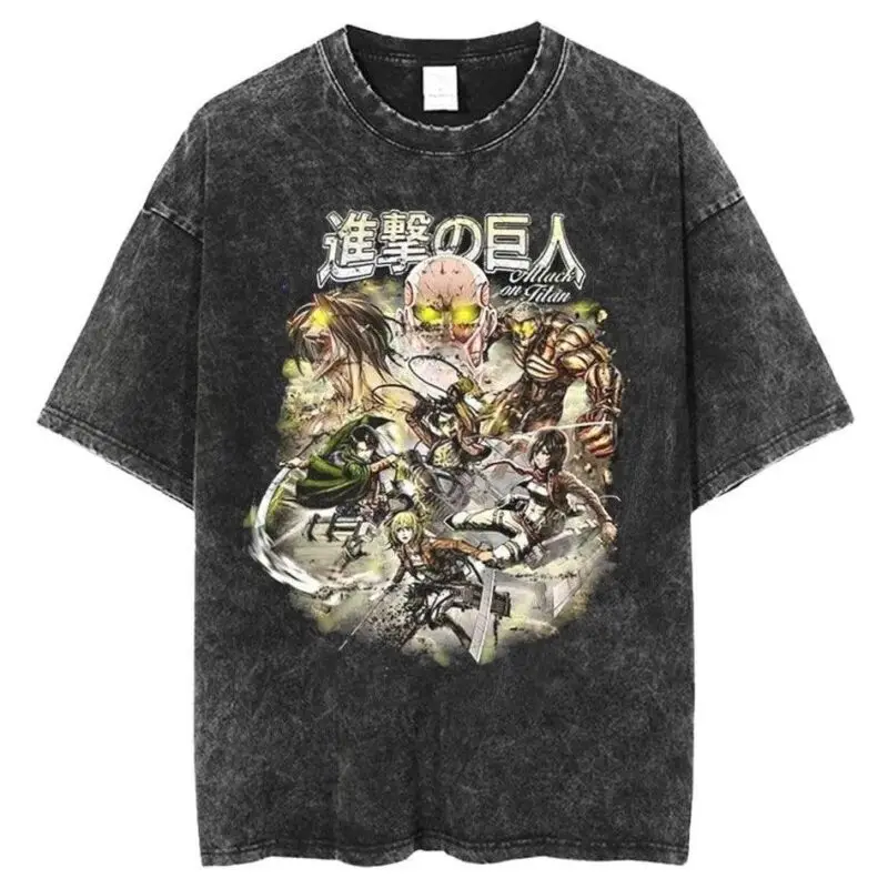 Attack On Titan Vintage Washed Cotton T-Shirts Series (10 Styles) - AnimeGo Store