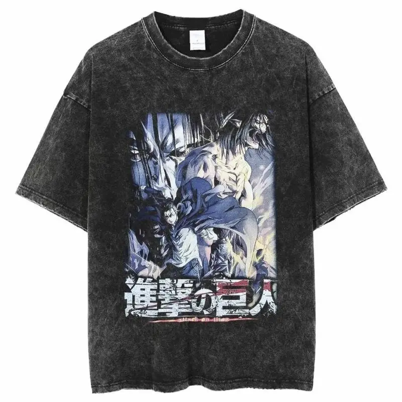 Attack On Titan Vintage Washed Cotton T-Shirts Series (10 Styles) - AnimeGo Store