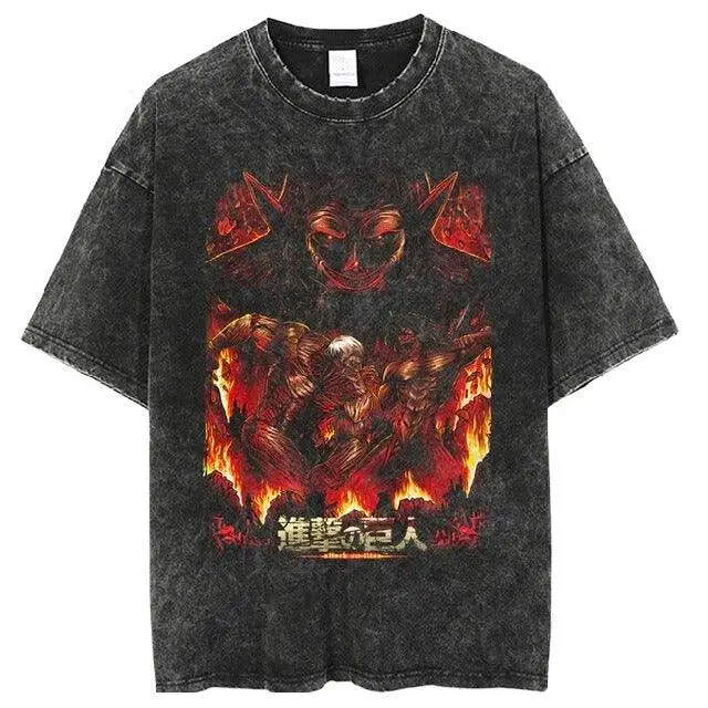 Attack On Titan Vintage Washed Cotton T-Shirts Series (10 Styles) - AnimeGo Store
