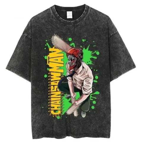 Chainsaw Man Vintage Washed Cotton T-Shirts Series (16 Styles) - AnimeGo Store