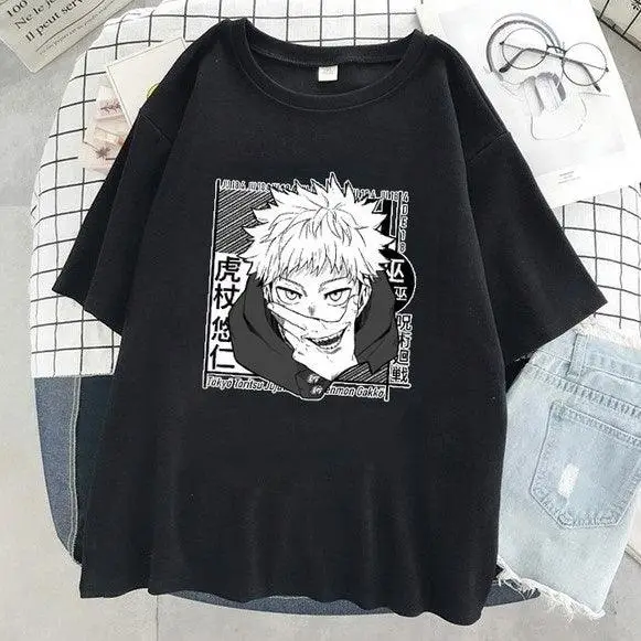 JuJutsu Kaisen Yuji Itadori T-Shirts (B/W) - AnimeGo Store
